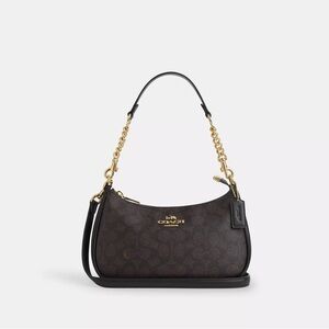 Coach Dark Brown Shoulder Bag with Gold Accents